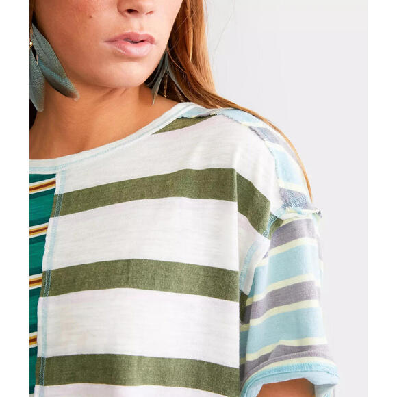 Free People We The Free Get Real Tee Striped Printed Oversized Crew Neck Top  S - Picture 3 of 5
